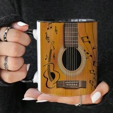 Cốc cà phê vui nhộn 11oz, tách trà, cốc cà phê bằng gốm thiết kế hình cây đàn guitar độc đáo - Hoàn hảo cho cà phê đá và nhiều thứ khác | Món quà lý tưởng cho người yêu âm nhạc, sinh viên tốt nghiệp và gia đình | An toàn với lò vi sóng, cách nhiệt, có thể tái sử dụng | Tuyệt vời cho trà, nước trái cây, cà phê - màu đen - Xem 2