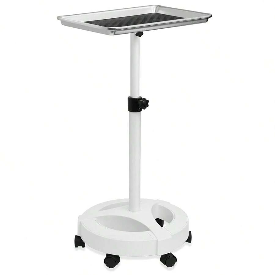 Rolling Salon Aluminum Instrument Tray - Portable Hair Stylist Trolley With Mat, White - 1 - 查看 1