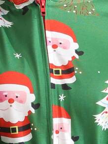 Women's Christmas Deer Embroidery Hooded Front Zipper Pajamas Jumpsuit With Digital Printing - Army Green - View 8