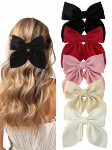 Juego de 2/3/4/5 pinzas para el cabello de colores cortas con lazo para niñas, pasadores de lazo clásicos suaves, diadema de seda vintage con pinza metálica, accesorios elegantes para el cabello, gran regalo para niñas