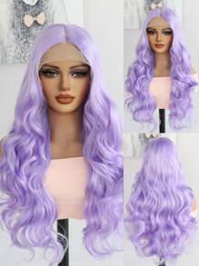 13*4*1 中分 T 型橙色紫色银灰色混合灰色合成蕾丝前假发，预拔自然发际线，女士 28 英寸长耐热蓬松波浪发高清透明蕾丝前假发 - 彩色 - 查看 15