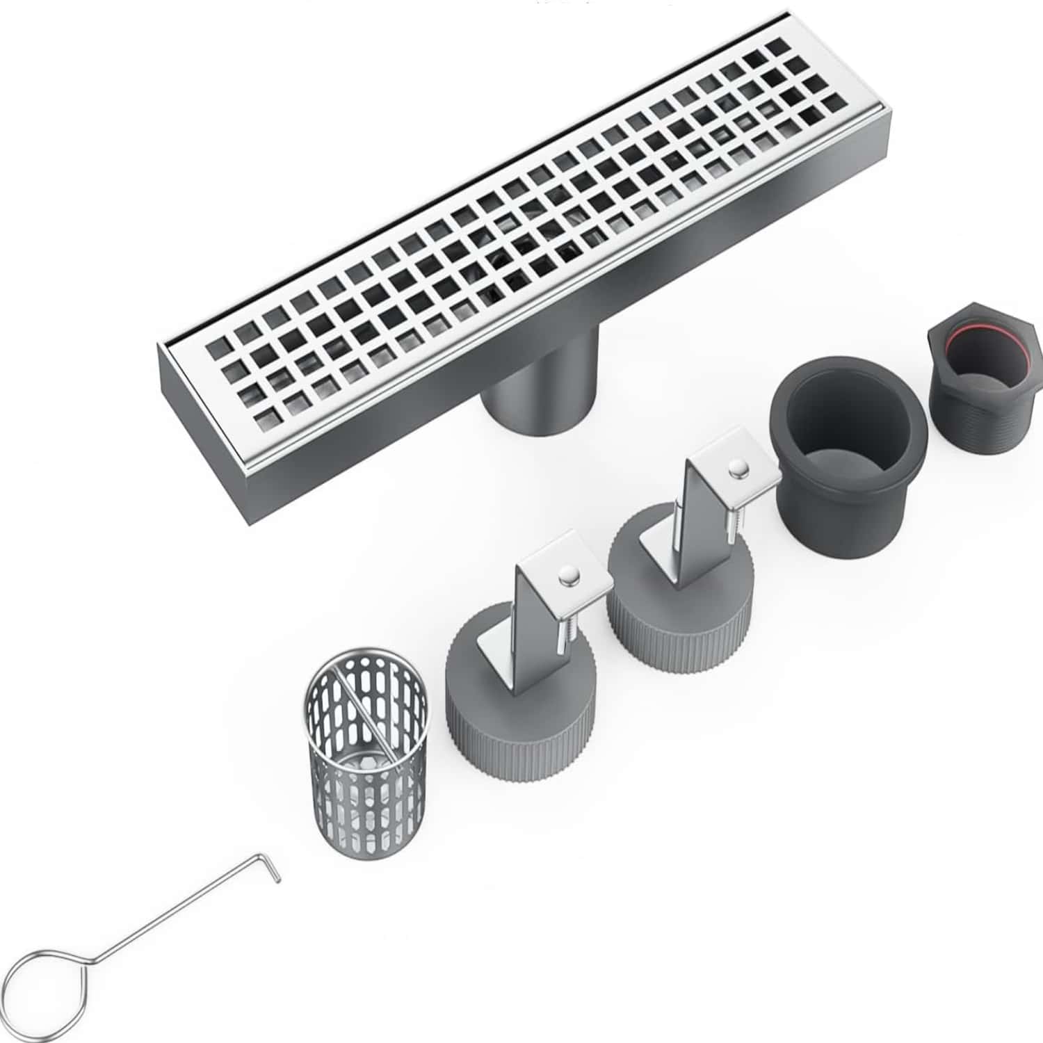 6 Inch /12 Inch /24 Inch /32 Inch Square Shower Floor Drain With Hair Filter,Removable Grate,304 Stainless Steel - Black -12 Inch - View 1