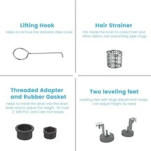 6 Inch /12 Inch /24 Inch /32 Inch Square Shower Floor Drain With Hair Filter,Removable Grate,304 Stainless Steel - Black -12 Inch - View 4