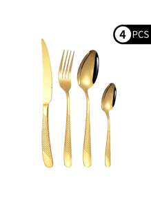 Christmas 4/16/24/32pcs Stainless Steel Knife, Fork, Spoon Cutlery Set, Suitable For Kitchen, Dining, Wedding, Party, Holiday Gift Home Decor New Year Gift - Gold - View 5