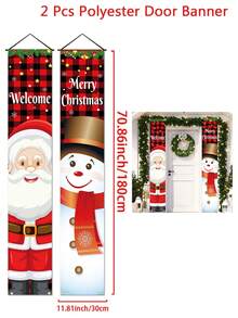 1 套聚酯纤维圣诞对联、门帘横幅户外庭院前廊标志圣诞装饰横幅家居 2024 年挂饰圣诞新年快乐 2025 年礼物 - 彩色 - 查看 10