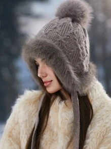 1 chiếc mũ len Balaclava mềm mại màu trơn cho nữ, mũ len dày chống gió giữ ấm mùa đông có vành che tai, mũ len dễ thương theo phong cách người có ảnh hưởng trên mạng xã hội, giản dị, thanh lịch, thời trang đường phố, cổ điển, phù hợp với chu vi vòng đầu lớn, thích hợp cho hoạt động ngoài trời, trượt tuyết, đạp xe, du lịch, tiệc tùng, sử dụng hàng ngày - MM1891 - Xem 5