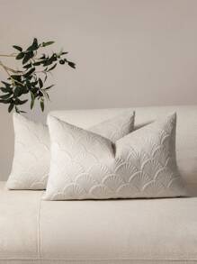 1pc Simple Solid Color Flocked Velvet Throw Pillow Cover, Suitable For Living Room, Bedroom, Sofa - Creamy White - View 7
