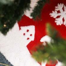 1 tấm váy cây thông Noel màu trắng bông, 1 tấm thảm cây thông Noel màu đỏ bông mềm mại, 1 tấm chăn cây thông Noel tròn, 1 tấm thảm bông tuyết màu trắng bông, thích hợp để trang trí ngày lễ Giáng sinh - Đỏ - Xem 10