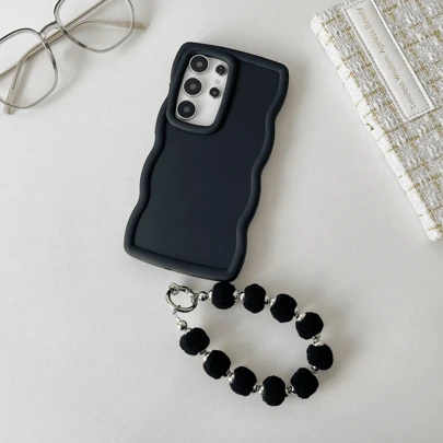 Mới lạ 1 mảnh màu đen mới Macaron màu sóng vỏ TPU mềm vỏ điện thoại di động tự làm sang trọng nhỏ bóng tóc điện thoại di động dây đeo vỏ bảo vệ tương thích với iPhone11/12/13/14/15/16Promax, tương thích với Sam Sung S22/S23FE/S24U/S24FE/S25 +/S25U/A55/A35/A25/A15, tương thích với Redmi NOTE11/12/13PRO PLUS/13C, tương thích với Oppo tương thích với Reno11F, tương thích với Honor90LITE/X50/KE70E/tương thích với POCOX6Pro, tương thích với Vivo, tương thích với Realme8/8P/9I, tương thích với Xiao Mi, tương thích với Infinix, tương thích với Hua Wei, tương thích với và các điện thoại di động khác tương thích với ốp lưng