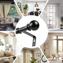 圆形优质可调节金属窗帘杆套装带支架，现代优雅哑光黑色拼接窗帘杆可通过拼接调节，带圆形顶部，适用于推拉门、卧室、露台门 - 黑色 - 查看 7