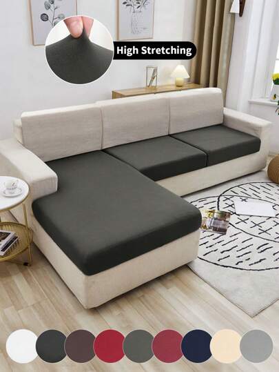 1pc High Elastic Milk Silk Sofa Seat Cushion Cover, Solid Color All Season Universal Modern Minimalist Sofa Pad Cover, Dust-Proof, Washable, Suitable For Living Room, Bedroom, Study, Black, White, Gray