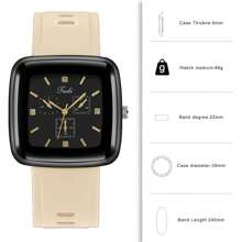 1 pieza Reloj de pulsera cuadrado unisex con correa de silicona caqui, reloj de cuarzo de moda para hombres y mujeres - Caqui - Ver 4