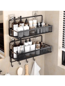 1 pieza Unidad de estantería de malla de alambre de hierro para baño, cesta de almacenamiento de cocina montada en la pared, estante sin taladrado para organización de baño y cocina - Multicolor - Ver 8