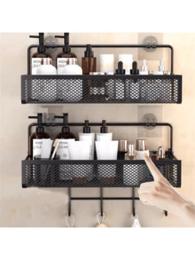 1 pieza Unidad de estantería de malla de alambre de hierro para baño, cesta de almacenamiento de cocina montada en la pared, estante sin taladrado para organización de baño y cocina - Multicolor - Ver 7