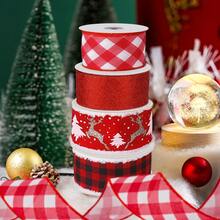 1 卷圣诞丝带有线，黑白 6.3 厘米 10 码粗麻布亚麻纹理丝带有线边缘，圣诞雪花图案，圣诞礼品包装丝带 - Red and Black - 查看 1