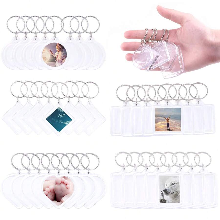 1/3 chiếc Móc chìa khóa khung ảnh mặt dây chuyền, Móc chìa khóa khung ảnh tròn hình trái tim bằng Acrylic trong suốt, Móc chìa khóa chèn ảnh hình vuông hình chữ nhật hình học cho đồ thủ công DIY (Không có ảnh tùy chỉnh) - Nhiều màu - Xem 1