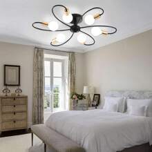 1 件装现代 Sputnik 灯具，6 灯天花板灯具，中世纪现代吊灯，金属半嵌入式天花板灯，适用于卧室、厨房、客厅、餐厅，E26/E27 底座，不含灯泡 - 1個 - 查看 8