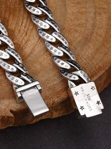 1 件 925 纯银时尚潮流复古摇滚朋克五角星坦克链手链，适合男士日常佩戴 - 復古銀色 - 查看 4