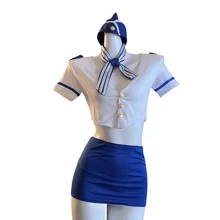 5 chiếc đồng phục thủy thủ gợi cảm Châu Âu và Châu Mỹ cổ chữ V sâu gợi cảm của tiếp viên hàng không váy hở hông váy xẻ tà quyến rũ gợi cảm của đội trưởng bộ đồng phục tiếp viên hàng không trang phục nhập vai - Nhiều màu - Xem 9