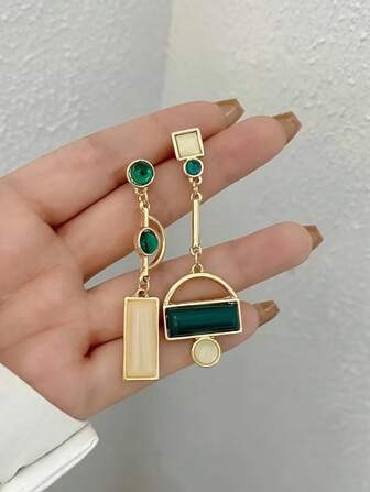 GARMEND 1 对女性几何不对称吊坠耳环，金色镂空树脂金属日常派对珠宝礼物