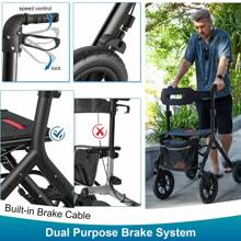 WALK MATE Tall Seniors-Folding Adjustable Aluminum Rollator Walker With Seat 12" Front Wheel + 10" Rear Wheel - 黑色 - 查看 6