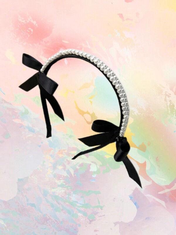 Elegancka opaska na głowę z kokardką i sztuczną perłą