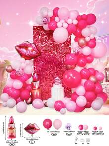 115 件/套粉色和洋红色气球花环装饰套件，生日派对用品套装，带红唇和口红铝箔气球，适用于婚礼、周年纪念、单身派对背景装饰 - 彩色 - 查看 8