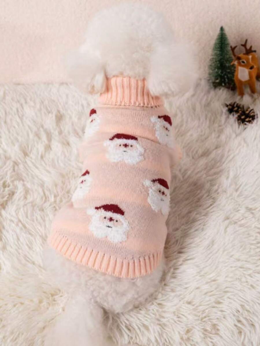 Pet Sweater Christmas Thickened Knitted Warm Pattern Dog Cat Clothes - Pink - View 1