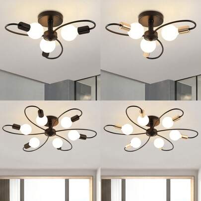 1 件装现代 Sputnik 灯具，6 灯天花板灯具，中世纪现代吊灯，金属半嵌入式天花板灯，适用于卧室、厨房、客厅、餐厅，E26/E27 底座，不含灯泡