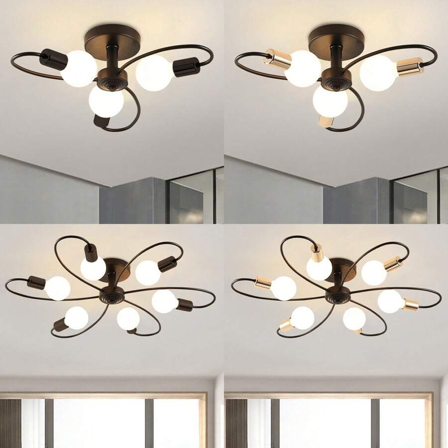 1 件装现代 Sputnik 灯具，6 灯天花板灯具，中世纪现代吊灯，金属半嵌入式天花板灯，适用于卧室、厨房、客厅、餐厅，E26/E27 底座，不含灯泡 - 1個 - 查看 1