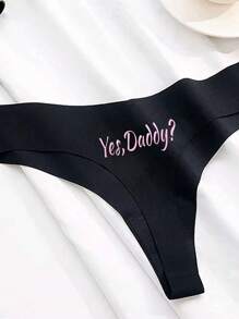 1件定制趣味圣诞女士性感诱惑极简性感丁字裤，新娘内衣 - 黑色 - 查看 4