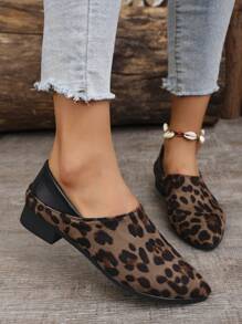 Giày ba lê họa tiết da báo cho nữ, giày ba lê đế thấp mũi nhọn Mary Jane thoải mái, thiết kế có thể mặc hai lần - màu đen - Xem 5
