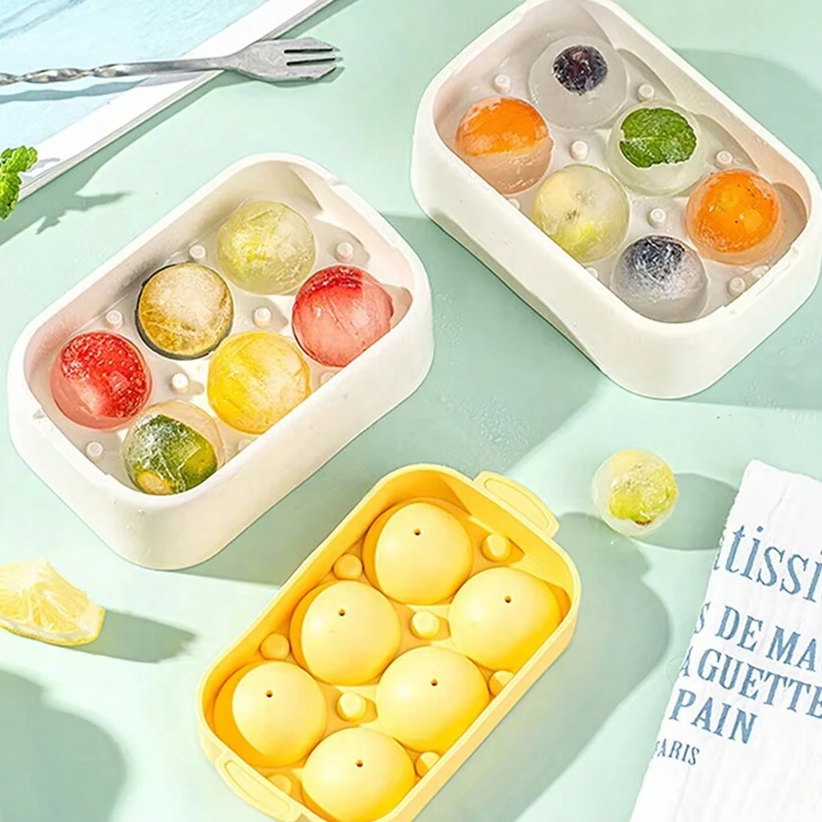 1个装，硅胶六格带盖冰盒冰格制作球形冰块易脱模按压式制冰盒