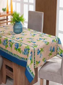 Linen Tablecloth 1.50m X 1.40m 4 Places Printed - Flores AZUL e VERDE - View 1