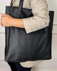Spacious Black Tote Bag Ideal For Work, Shopping And Travel - 黑色 - 查看 4