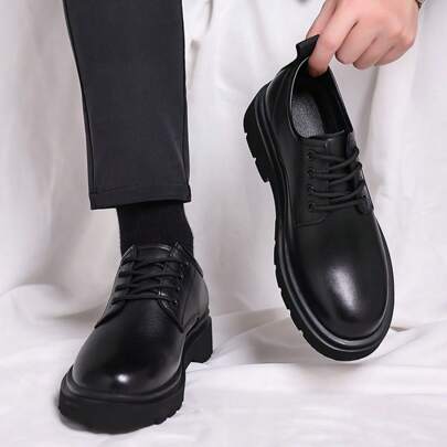 Men's Thick-Soled Dress Shoes, Stylish Lace-Up Formal Oxford Shoes For Business And Daily Wear