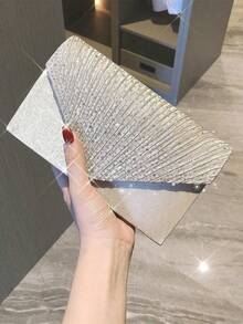 女士时尚百搭优雅水晶装饰手拿包链条单肩包，奢华珍珠项链手链 3 件套，适合派对、宴会 - 香檳色 - 查看 2