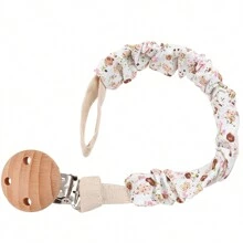 1pc Infant Fashion Printed Grid, Polka Dot & Striped Pacifier Clip & Wooden Pacifier Clip, Daily Use - Multicolor - View 39