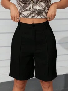 ADD MODA FEMININA EIRELI- Women's Bermuda Shorts, High Waist, With Side Pockets, Elegant, Formal, Casual, Modern - 黑色 - 查看 1