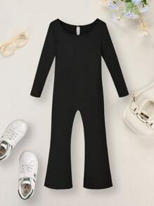 Tween Girl Unisex Stretch All-In-One Jumpsuit - Black - View 1