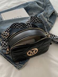 2024 New Fashion Women's Retro Mini Camera Bag, Solid Color Lightweight, Letter Decoration, Zipper Opening, Multifunctional Casual Shoulder Crossbody Bag