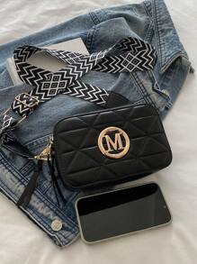 2024 New Fashion Women's Retro Mini Camera Bag, Solid Color Lightweight, Letter Decoration, Zipper Opening, Multifunctional Casual Shoulder Crossbody Bag