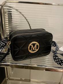 2024 New Fashion Women's Retro Mini Camera Bag, Solid Color Lightweight, Letter Decoration, Zipper Opening, Multifunctional Casual Shoulder Crossbody Bag