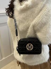 2024 New Fashion Women's Retro Mini Camera Bag, Solid Color Lightweight, Letter Decoration, Zipper Opening, Multifunctional Casual Shoulder Crossbody Bag