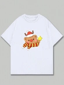 Celvo Christmas Printed T-Shirt Unisex Blouse Men's Fashion Comfort Casual Premium Print - trắng - Xem 1