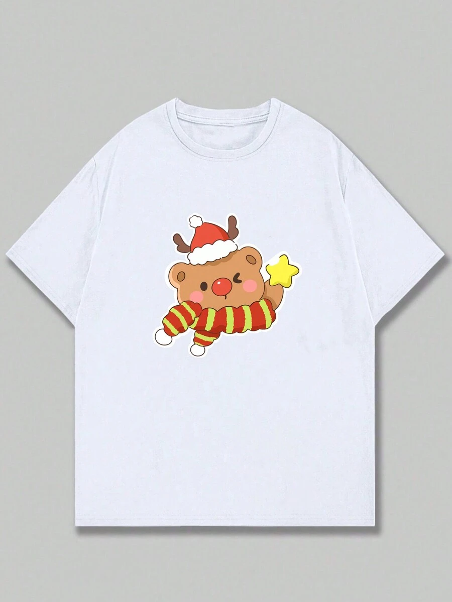 Celvo Christmas Printed T-Shirt Unisex Blouse Men's Fashion Comfort Casual Premium Print - trắng - Xem 1