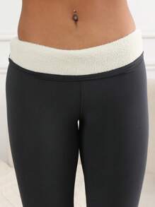 1 件女士保暖内衬高腰健身冬季保暖加厚紧身裤柔软瑜伽裤 - 深灰色 - 查看 3