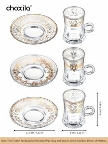 choxila Bộ 6 cốc trà Thổ Nhĩ Kỳ và đĩa lót, Bộ ly trà Thổ Nhĩ Kỳ, Thiết kế eo thon và đế dày giúp trà không bị nguội, Dành cho 6 người, 6 đĩa lót, 6 ly, Hoàn hảo cho tiệc trà, Quà tặng, Tân gia, Đám cưới, Kỷ niệm - Cốc và Đĩa - Xem 11