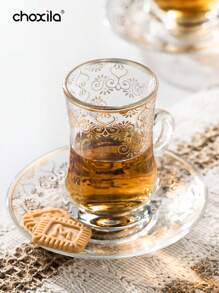 choxila Bộ 6 cốc trà Thổ Nhĩ Kỳ và đĩa lót, Bộ ly trà Thổ Nhĩ Kỳ, Thiết kế eo thon và đế dày giúp trà không bị nguội, Dành cho 6 người, 6 đĩa lót, 6 ly, Hoàn hảo cho tiệc trà, Quà tặng, Tân gia, Đám cưới, Kỷ niệm - Cốc và Đĩa - Xem 4