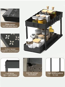 1PC Đen Dưới Bồn Rửa Tổ Chức, Tám Móc Lưu Trữ Kệ, Đôi Trượt Dưới Bồn Rửa Tổ Chức Và Ngăn Kéo Lưu Trữ 2 Tầng Dễ Dàng Truy Cập Đa Năng Tổ Chức Tủ Trượt Ra Cho Phòng Tắm, Giá Lưu Trữ Nhà Bếp, Giá Lưu Trữ Nhà Bếp Gia Đình - màu đen - Xem 10
